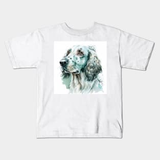 English Setter Portrait in Blue Cool Tones Kids T-Shirt